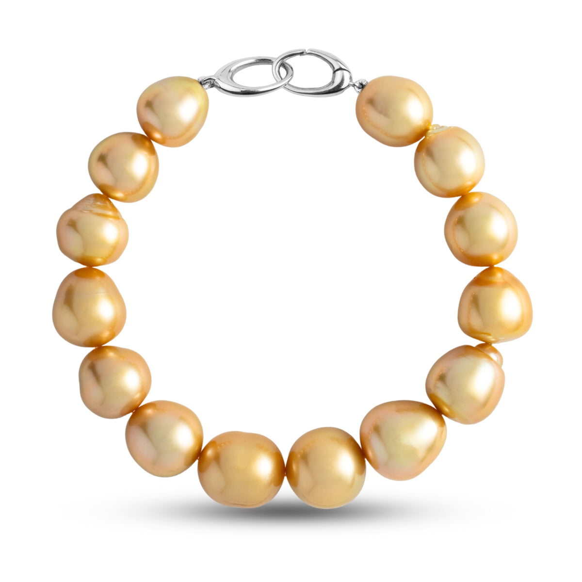 10.7-12.8 mm AA+/AAA Golden South Sea Baroque Pearl Bracelet with a white gold orbit clasp