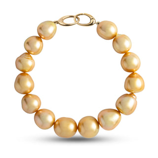 10.7-12.8 mm AA+/AAA Golden South Sea Baroque Pearl Bracelet with a yellow gold orbit clasp