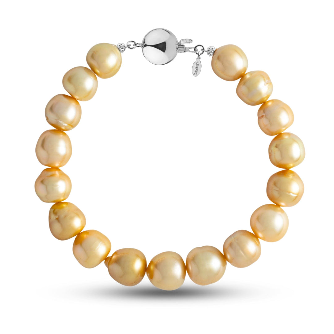 9.5-10.6 mm AA+ Golden South Sea Baroque Pearl Bracelet with a white gold polished ball clasp