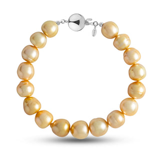 9.5-10.6 mm AA+ Golden South Sea Baroque Pearl Bracelet with a white gold polished ball clasp