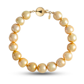9.5-10.6 mm AA+ Golden South Sea Baroque Pearl Bracelet with a yellow gold polished ball clasp