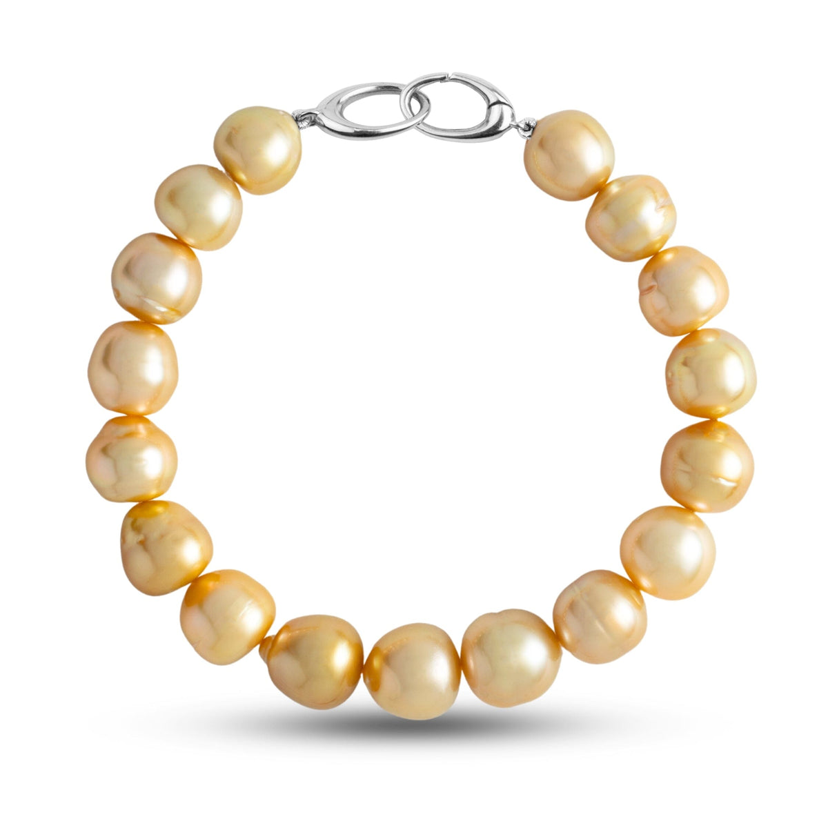 9.5-10.6 mm AA+ Golden South Sea Baroque Pearl Bracelet with a white gold orbit clasp