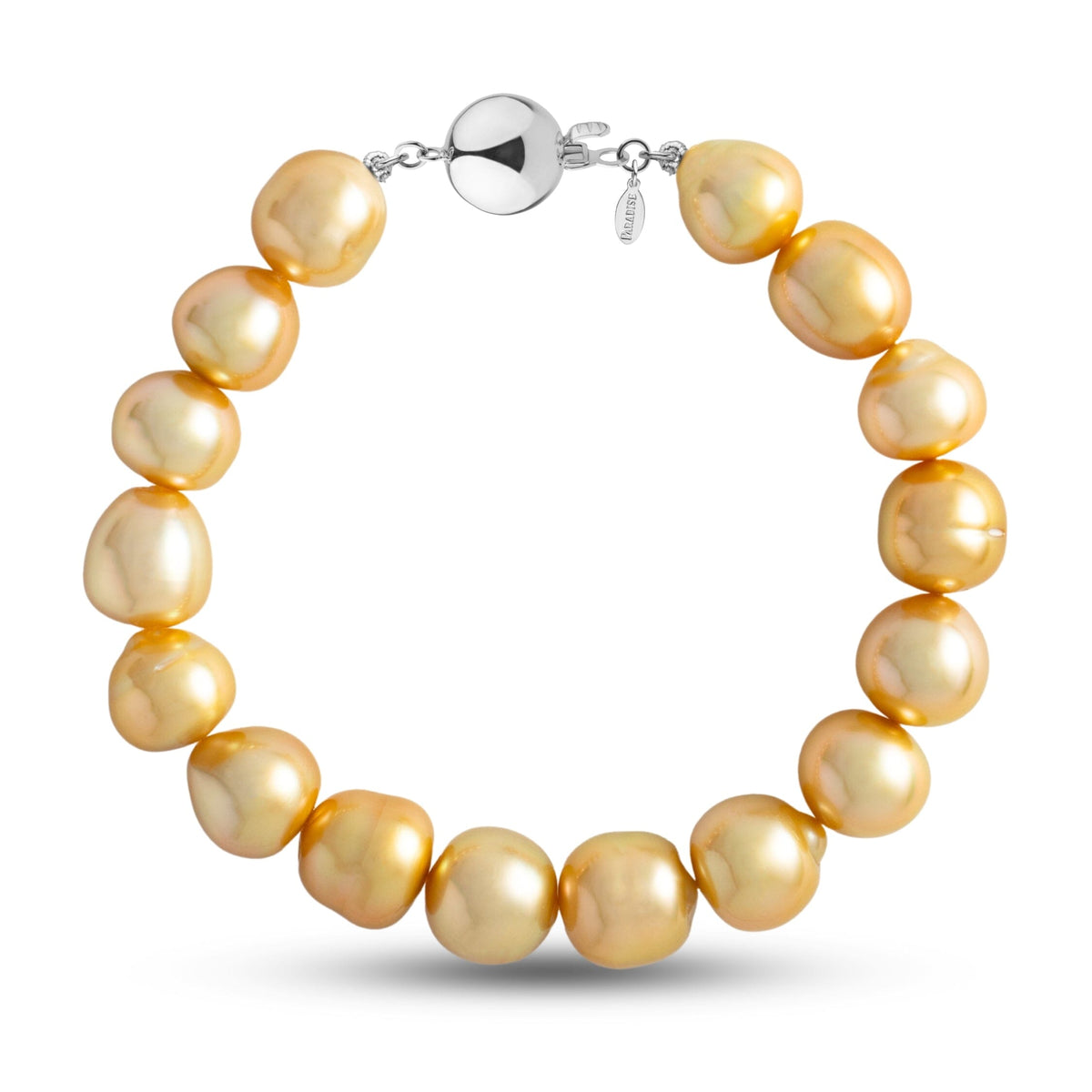 10.0-10.9 mm AA+/AAA Golden South Sea Baroque Pearl Bracelet with a white gold polished ball clasp