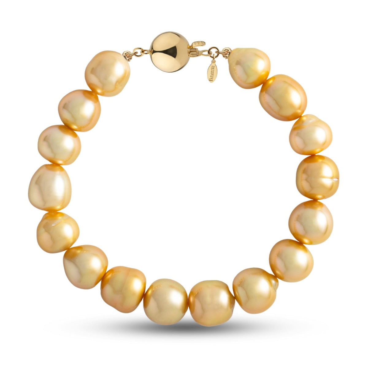 10.0-10.9 mm AA+/AAA Golden South Sea Baroque Pearl Bracelet with a yellow gold polished ball clasp