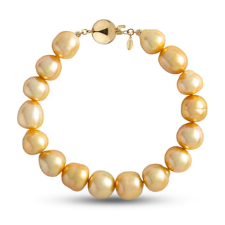 10.0-10.9 mm AA+/AAA Golden South Sea Baroque Pearl Bracelet with a yellow gold polished ball clasp