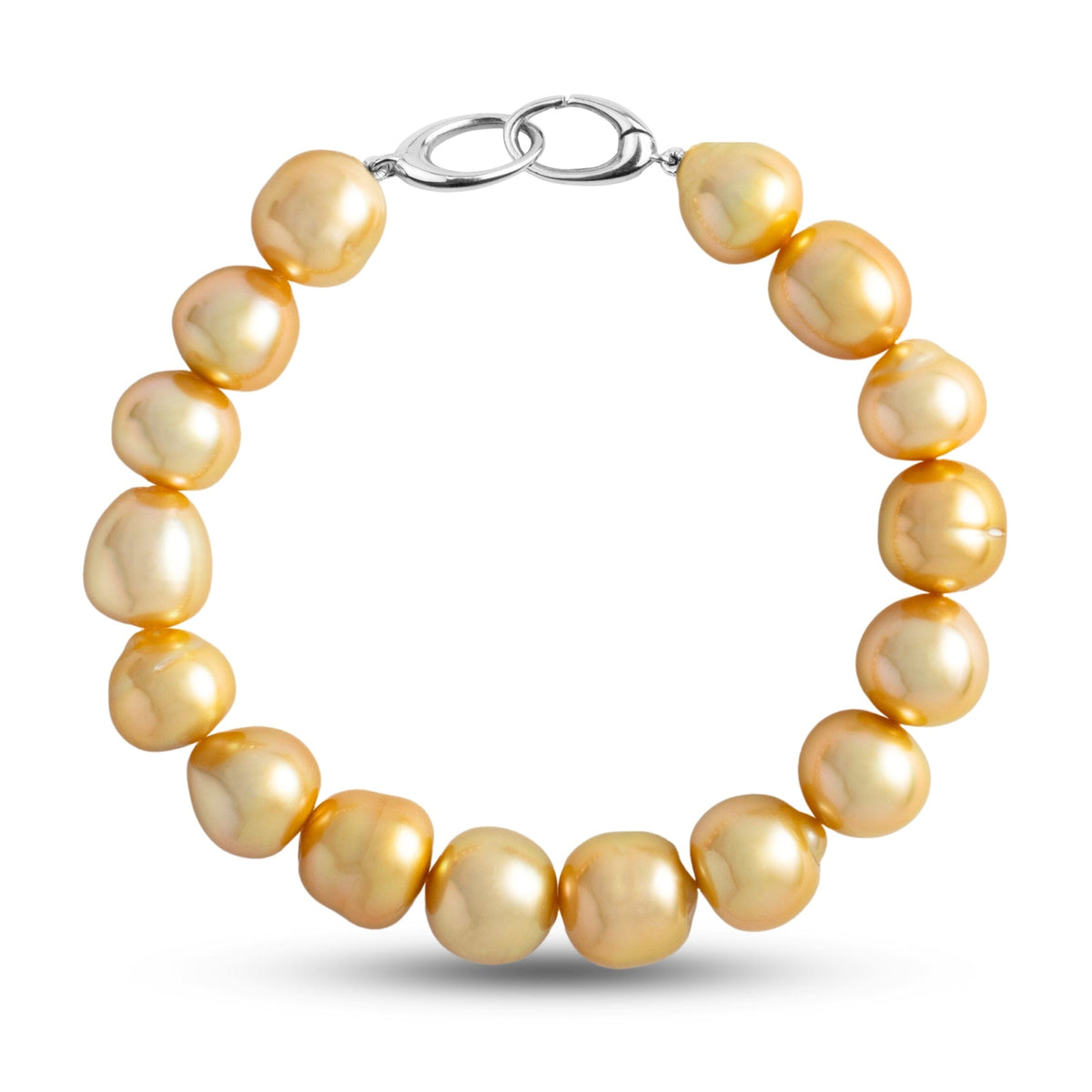 10.0-10.9 mm AA+/AAA Golden South Sea Baroque Pearl Bracelet with a white gold orbit clasp