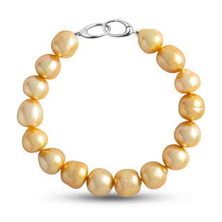 10.0-10.9 mm AA+/AAA Golden South Sea Baroque Pearl Bracelet with a white gold orbit clasp