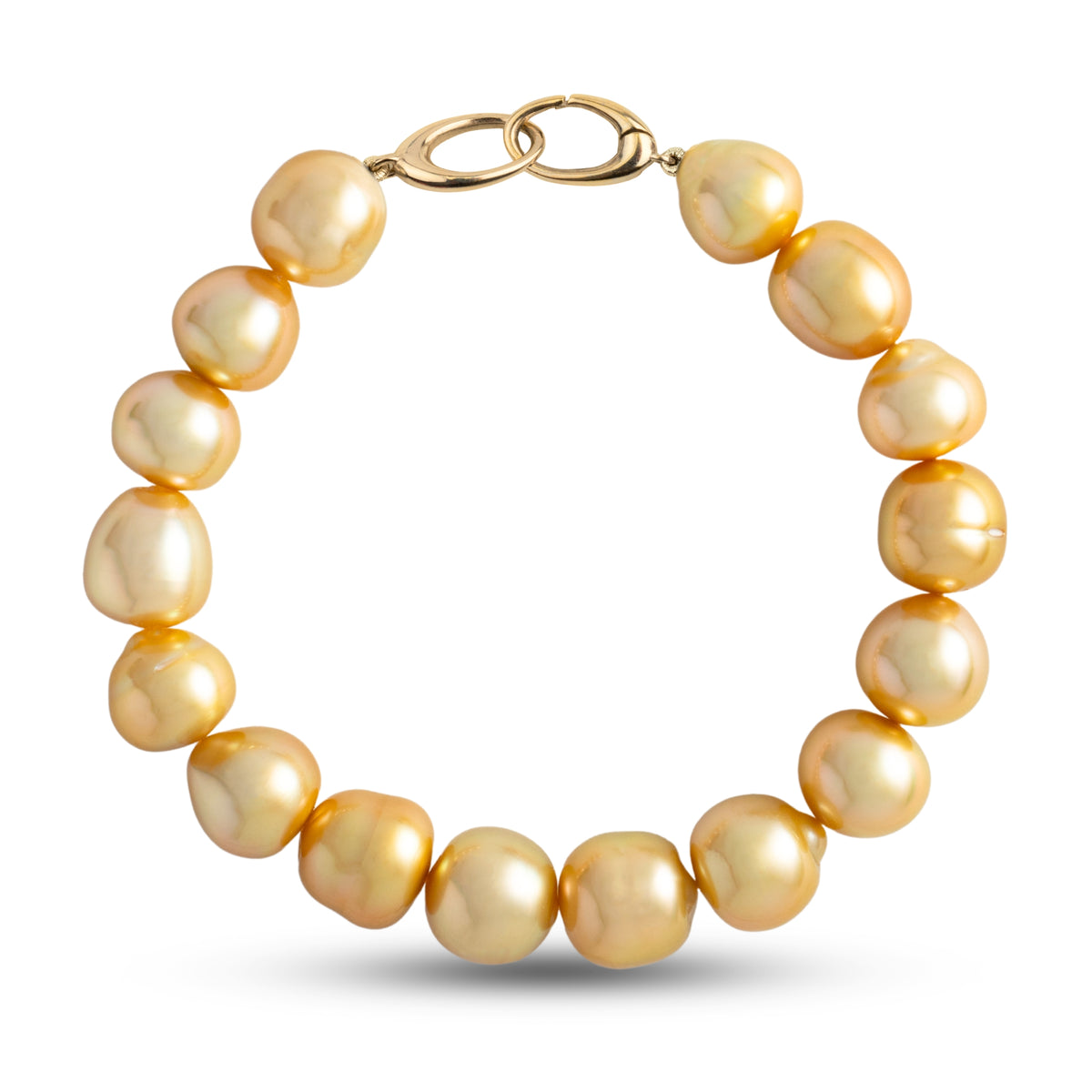 10.0-10.9 mm AA+/AAA Golden South Sea Baroque Pearl Bracelet with a yellow gold orbit clasp