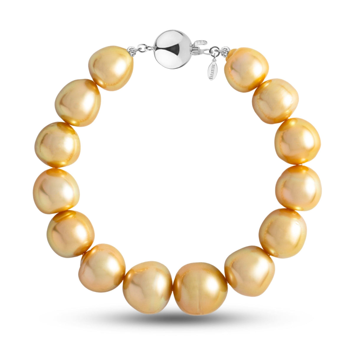 11.0-13.2 mm AA+/AAA Golden South Sea Baroque Pearl Bracelet with a white gold polished ball clasp