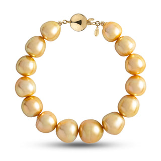 11.0-13.2 mm AA+/AAA Golden South Sea Baroque Pearl Bracelet with a yellow gold polished ball clasp