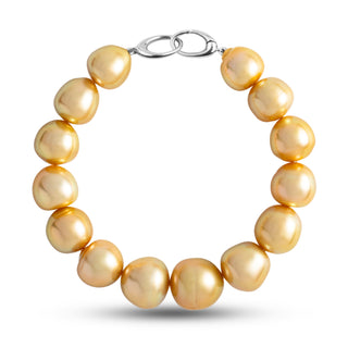 11.0-13.2 mm AA+/AAA Golden South Sea Baroque Pearl Bracelet with a white gold orbit clasp