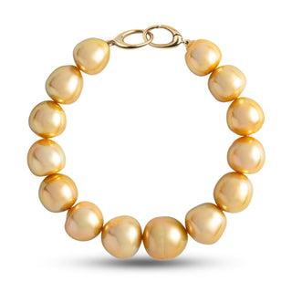 11.0-13.2 mm AA+/AAA Golden South Sea Baroque Pearl Bracelet with a yellow gold orbit clasp