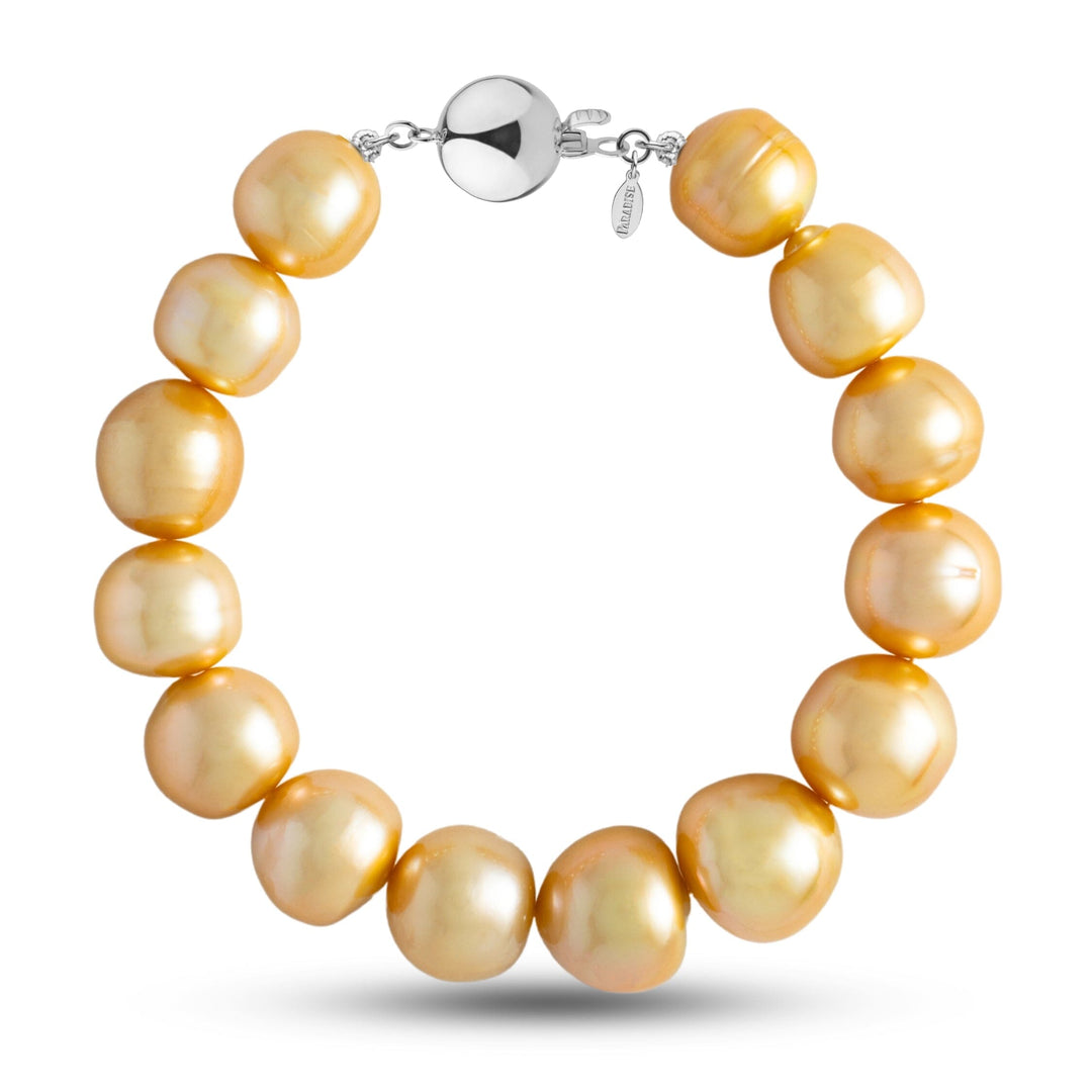 11.2-13.9 mm AA+/AAA Golden South Sea Baroque Pearl Bracelet with a white gold polished ball clasp