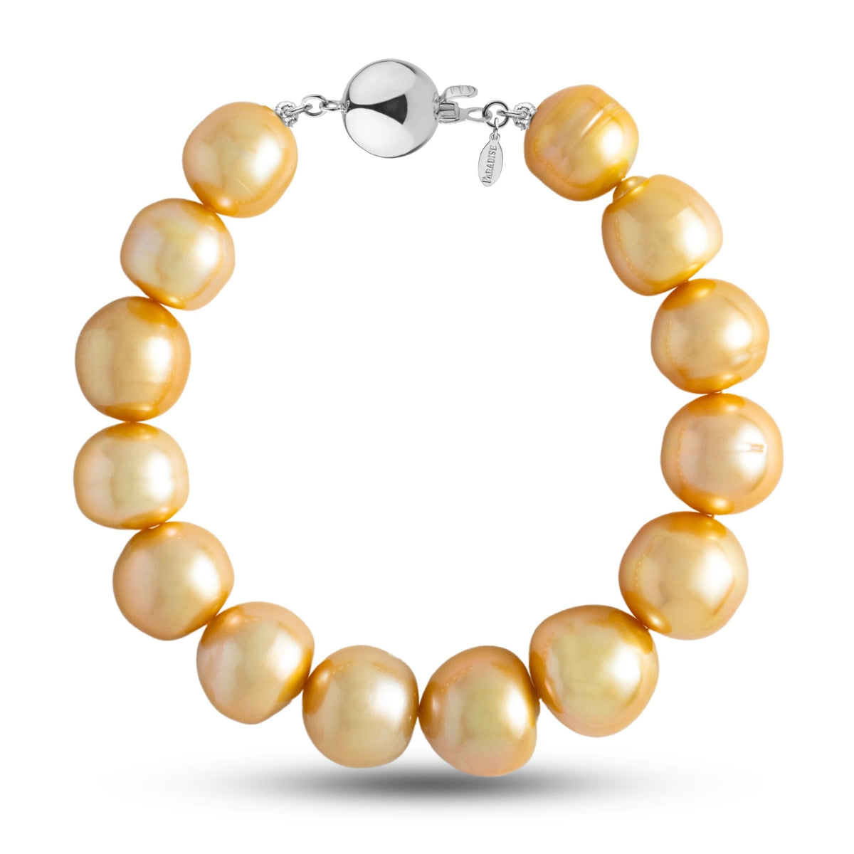 11.2-13.9 mm AA+/AAA Golden South Sea Baroque Pearl Bracelet with a white gold polished ball clasp