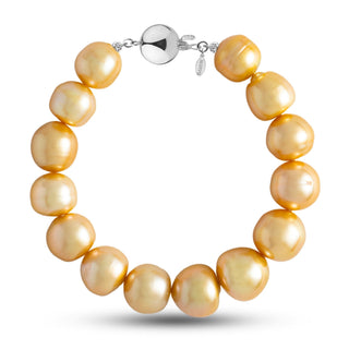 11.2-13.9 mm AA+/AAA Golden South Sea Baroque Pearl Bracelet with a white gold polished ball clasp