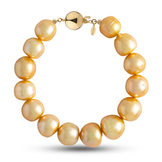 11.2-13.9 mm AA+/AAA Golden South Sea Baroque Pearl Bracelet with a yellow gold polished ball clasp
