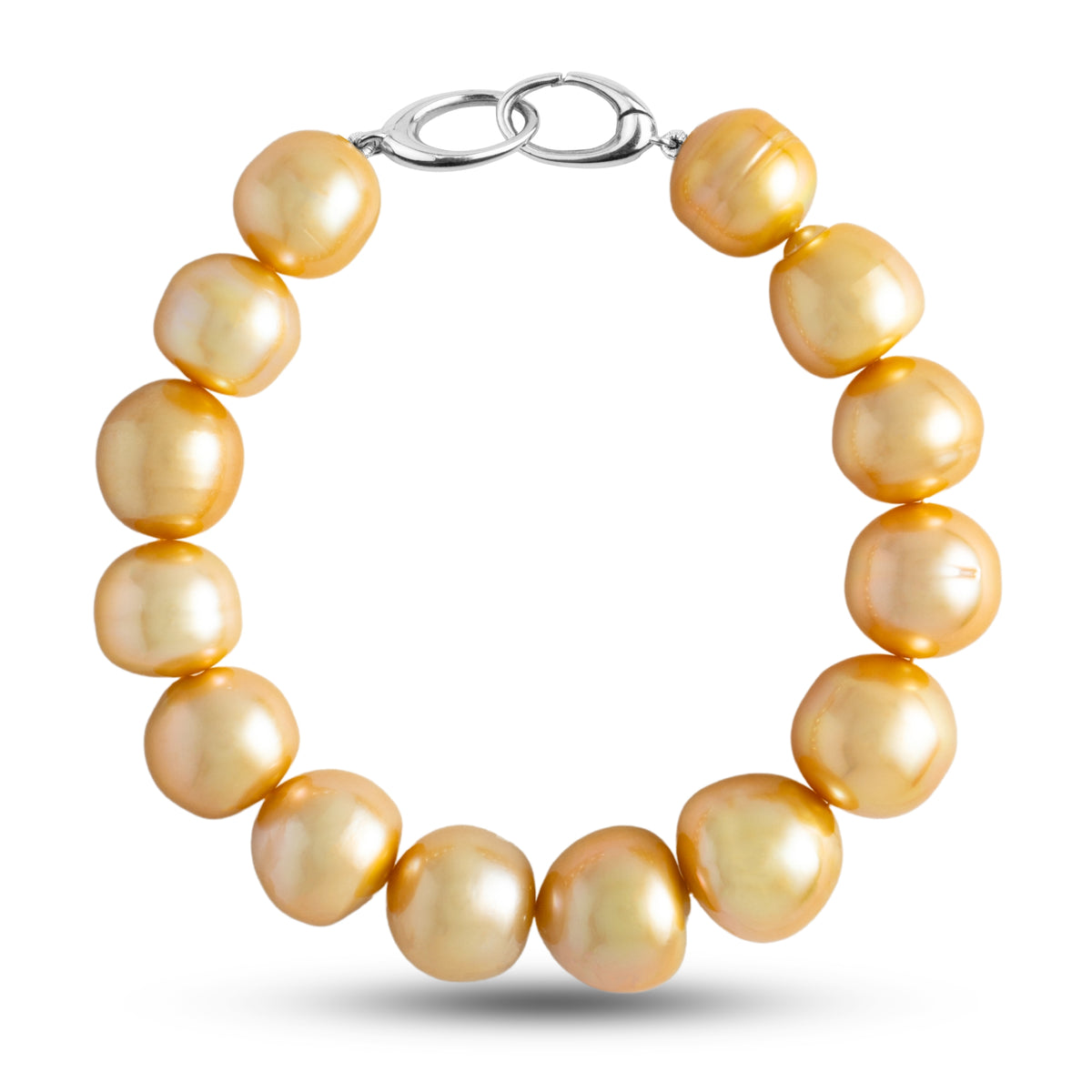 11.2-13.9 mm AA+/AAA Golden South Sea Baroque Pearl Bracelet with a white gold orbit clasp