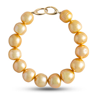 11.2-13.9 mm AA+/AAA Golden South Sea Baroque Pearl Bracelet with a yellow gold orbit clasp