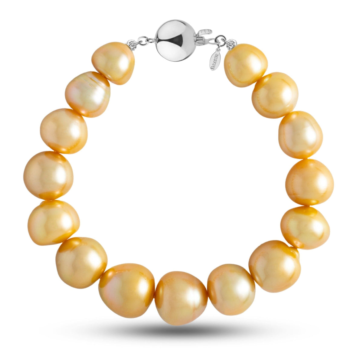 10.6-13.3 mm AAA Golden South Sea Baroque Pearl Bracelet with a white gold polished ball clasp