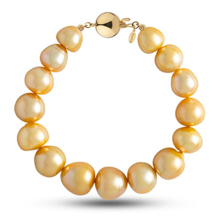 10.6-13.3 mm AAA Golden South Sea Baroque Pearl Bracelet with a yellow gold polished ball clasp