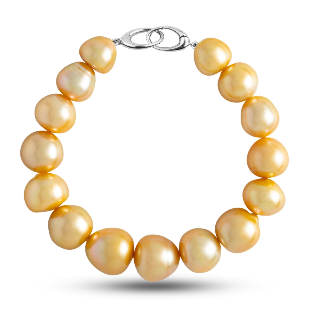 10.6-13.3 mm AAA Golden South Sea Baroque Pearl Bracelet with a white gold orbit clasp