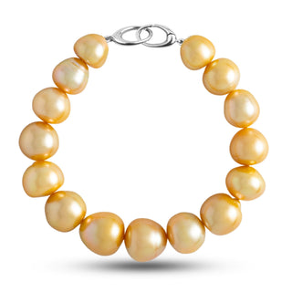 10.6-13.3 mm AAA Golden South Sea Baroque Pearl Bracelet with a white gold orbit clasp