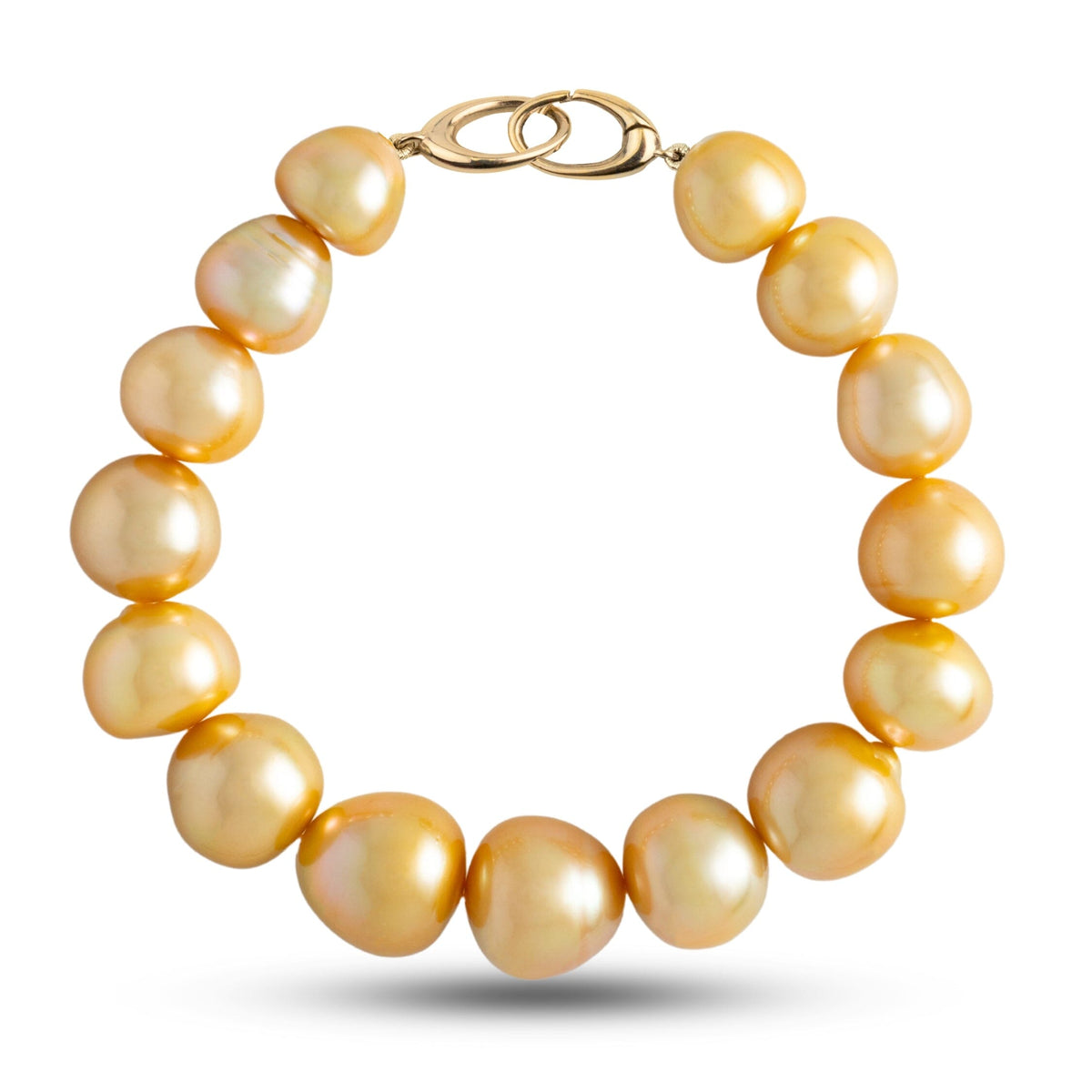 10.6-13.3 mm AAA Golden South Sea Baroque Pearl Bracelet with a yellow gold orbit clasp