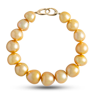 10.6-13.3 mm AAA Golden South Sea Baroque Pearl Bracelet with a yellow gold orbit clasp