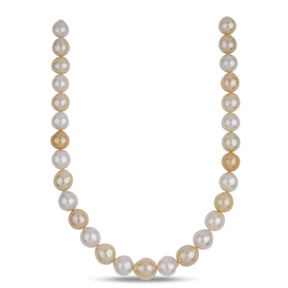 12.0–15.5 mm AAA White and Golden South Sea Semi-Baroque Pearl Necklace showcasing large, lustrous semi-baroque pearls in white and golden hues with a natural sheen.