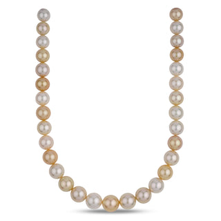 12.2–15.2 mm AAA White and Golden South Sea Round Pearl Necklace featuring lustrous white and golden pearls in a classic graduated strand design.