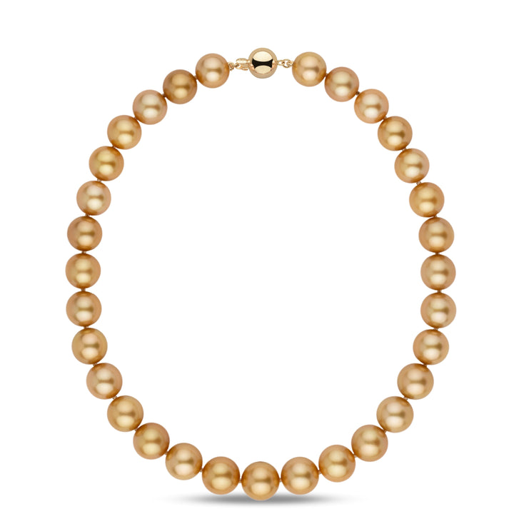 13.0–14.5 mm AA+/AAA Golden South Sea Round Pearl Necklace