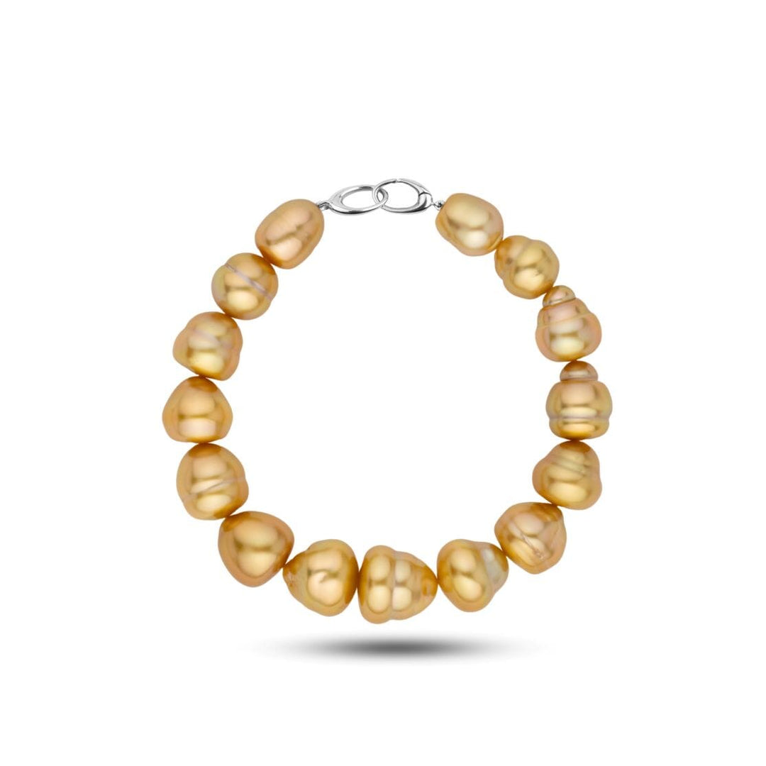 9.0-12.2 mm AA+/AAA Quality Golden South Sea Baroque Pearl Bracelet white gold orbit