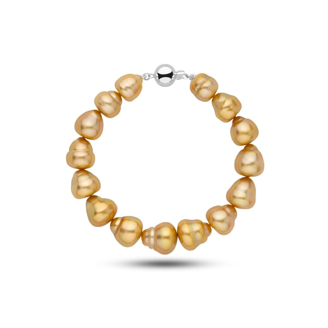 9.8-12.3 mm AAA Quality Golden South Sea Baroque Pearl Bracelet White gold ball clasp