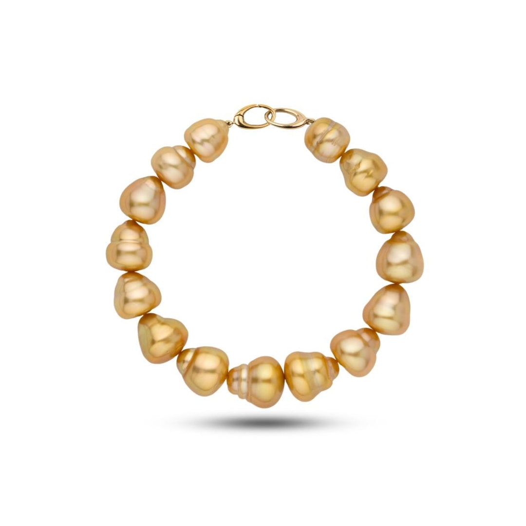 9.8-12.3 mm AAA Quality Golden South Sea Baroque Pearl Bracelet yellow gold orbit clasp