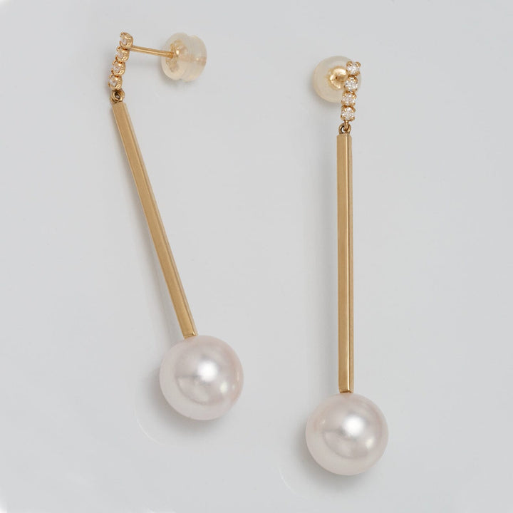 9-9.5 mm Akoya Pearl and Diamond Earrings, 0.10 cttw, 18k