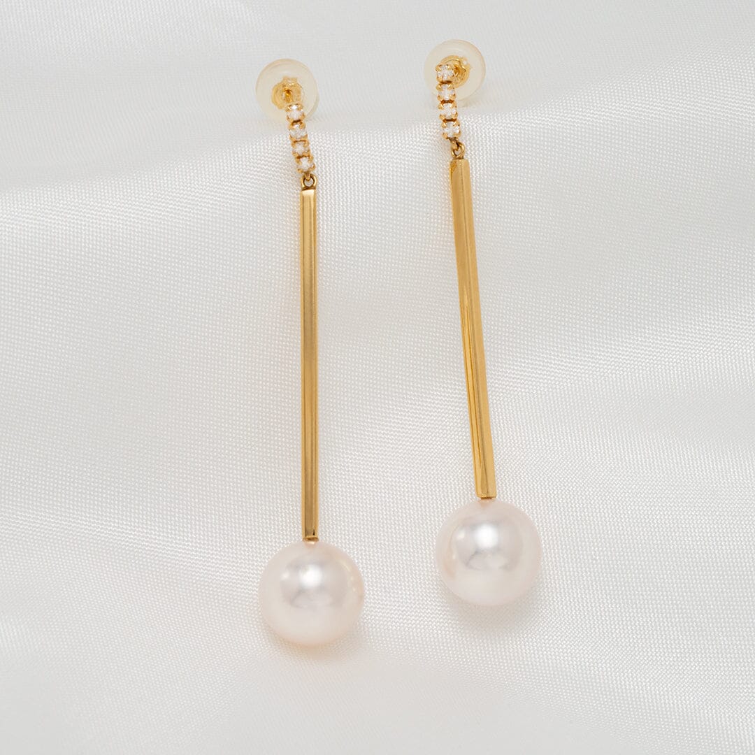 9-9.5 mm Akoya Pearl and Diamond Earrings, 0.10 cttw, 18k