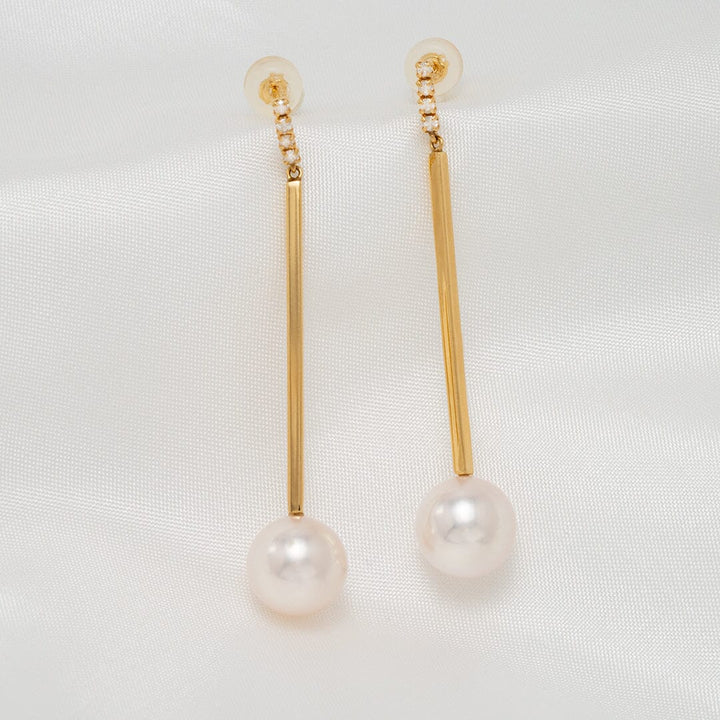 9-9.5 mm Akoya Pearl and Diamond Earrings, 0.10 cttw, 18k