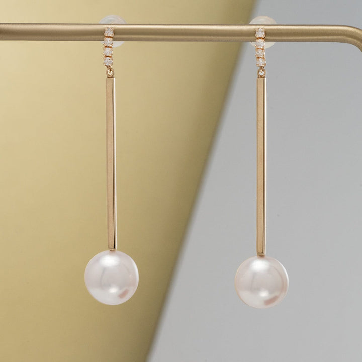 9-9.5 mm Akoya Pearl and Diamond Earrings, 0.10 cttw, 18k