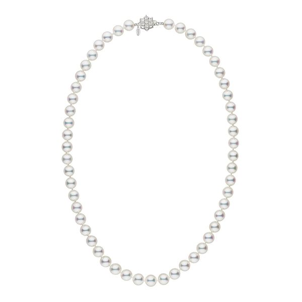 7.5-8.0 mm GIA Hanadama Akoya Pearl Necklace featuring lustrous white akoya pearls with a secure clasp, perfect for elegant and timeless style.