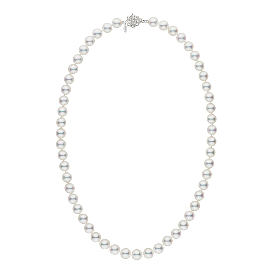 7.5-8.0 mm GIA Hanadama Akoya Pearl Necklace featuring lustrous white akoya pearls with a secure clasp, perfect for elegant and timeless style.