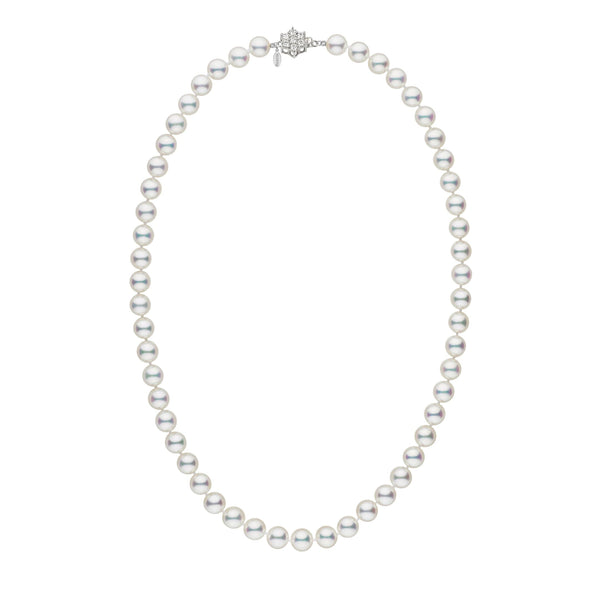 6.5-7.0 mm GIA Hanadama Akoya Pearl Necklace featuring lustrous white cultured pearls strung with a 14K white gold decorative clasp, elegant and classic pearl strand design.