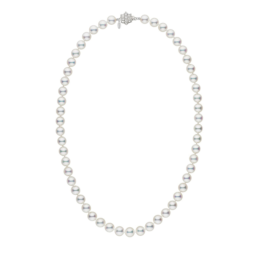 6.5-7.0 mm GIA Hanadama Akoya Pearl Necklace featuring lustrous white cultured pearls strung with a 14K white gold decorative clasp, elegant and classic pearl strand design.