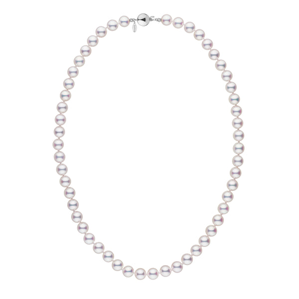7.0-7.5 mm White Hanadama Akoya Pearl Necklace featuring a classic strand of lustrous white cultured pearls with a secure 14K white gold clasp, ideal for elegant occasions.