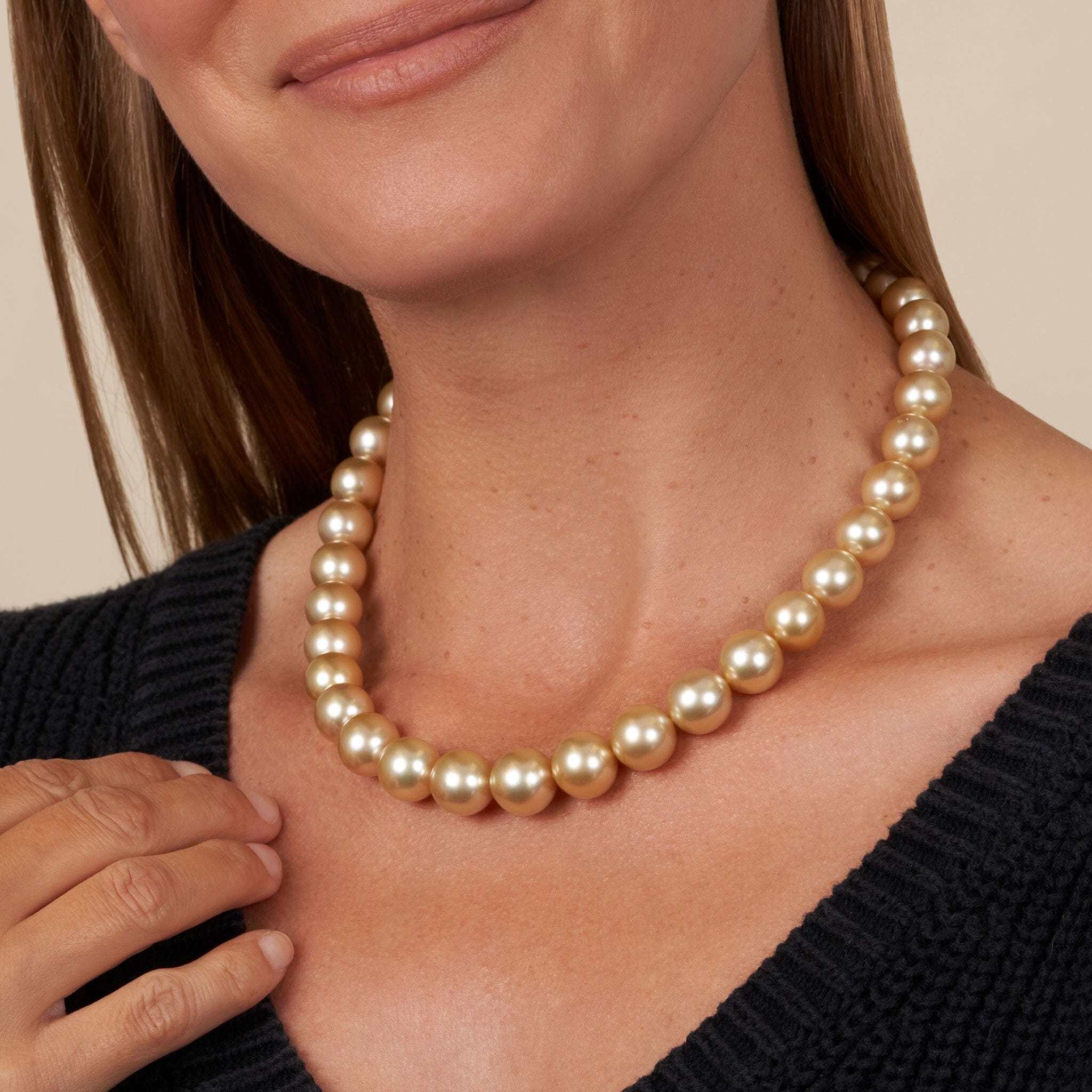 10.0–13.2 mm AA+/AAA Golden South Sea Round Pearl Necklace – Pearl