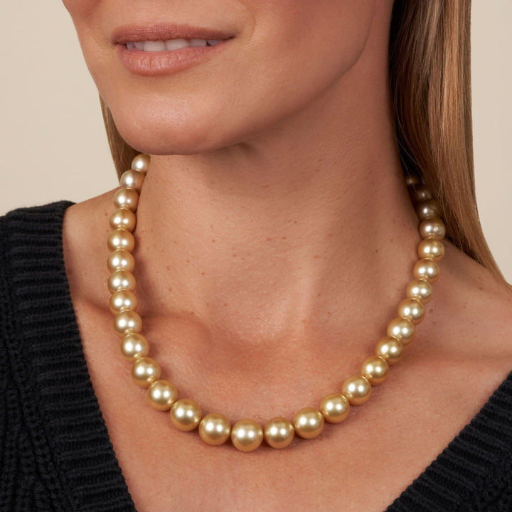 10.2-12.7 mm AA+/AAA Golden South Sea Round Pearl Necklace