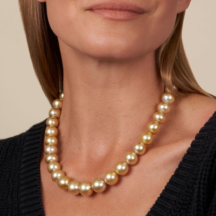 12.0-14.7 mm AA+/AAA Golden South Sea Round Pearl Necklace