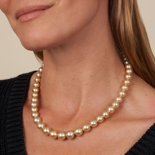 8.1-10.9 mm AA+/AAA Golden South Sea Round Pearl Necklace model 2