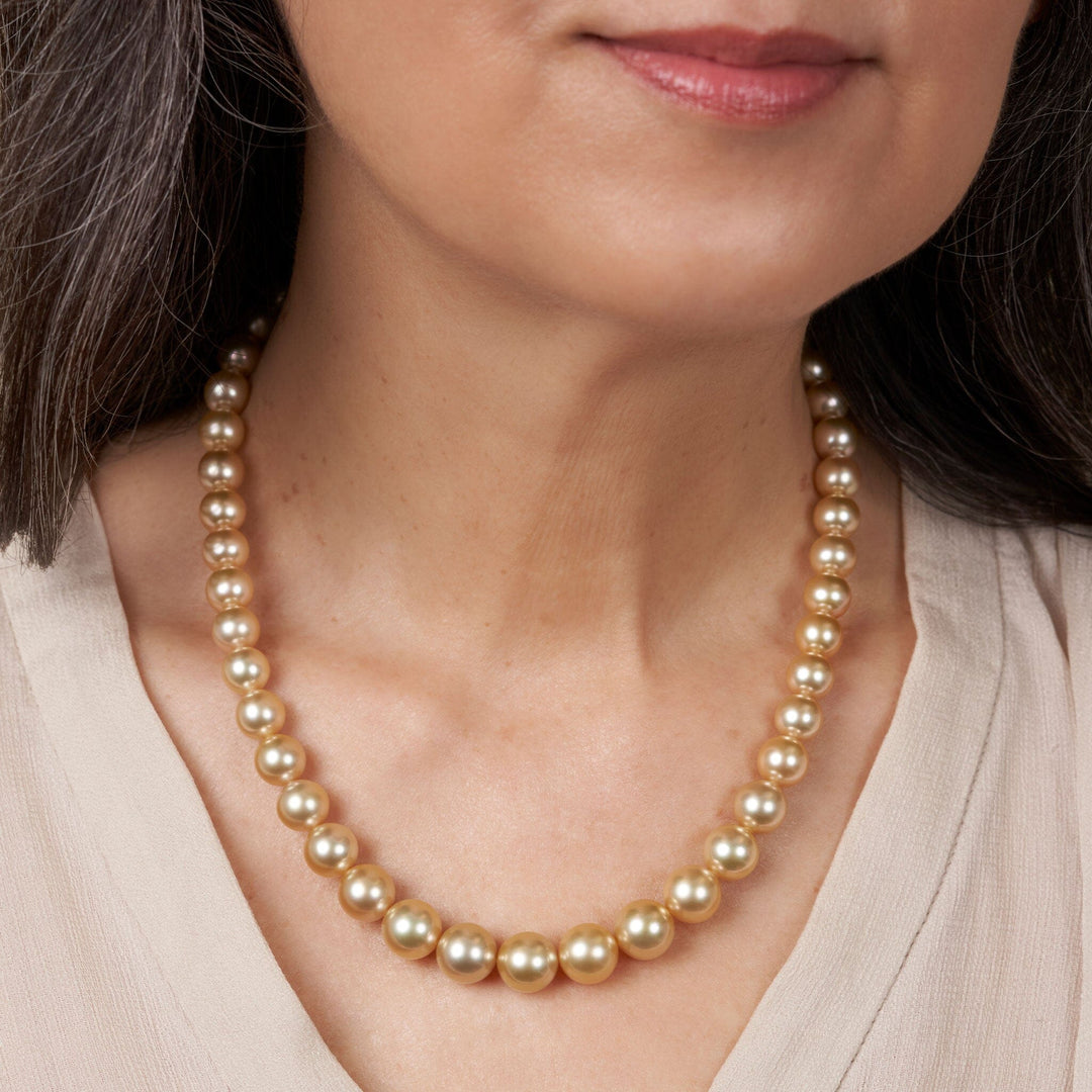 8.1-10.9 mm AA+/AAA Golden South Sea Round Pearl Necklace