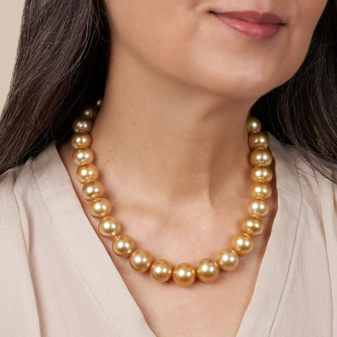 14.0-16.3 mm AA+/AAA Golden South Sea Round Pearl Necklace