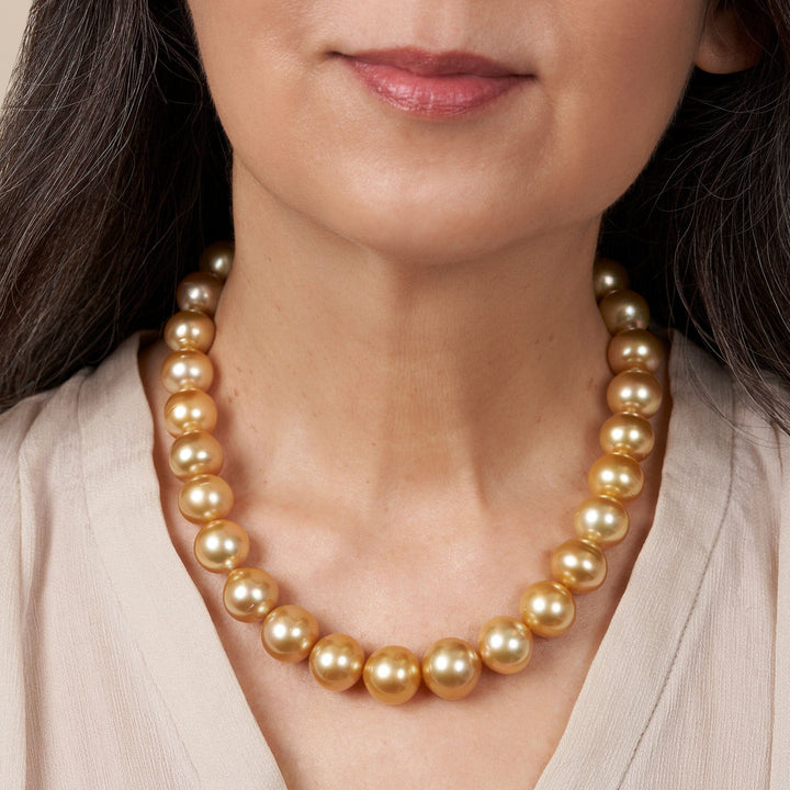 14.0-16.3 mm AA+/AAA Golden South Sea Round Pearl Necklace